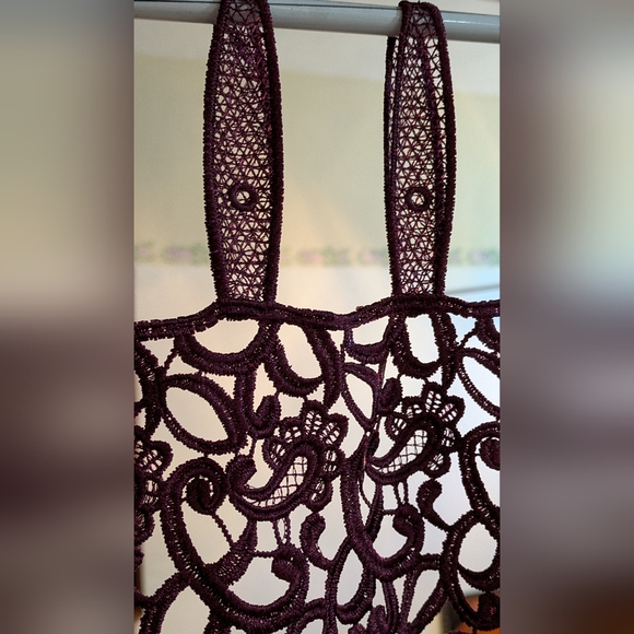 Burgundy Curtain With Gorgeous Lace Details. 2 Panels 83x50 each. - Picture 4 of 9